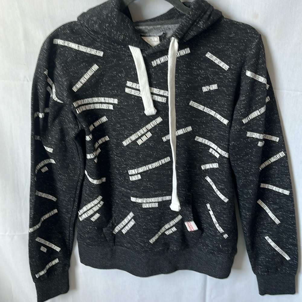 Reflex Graphic Word Print Hoodie Black White Pullover Sweatshirt Medium